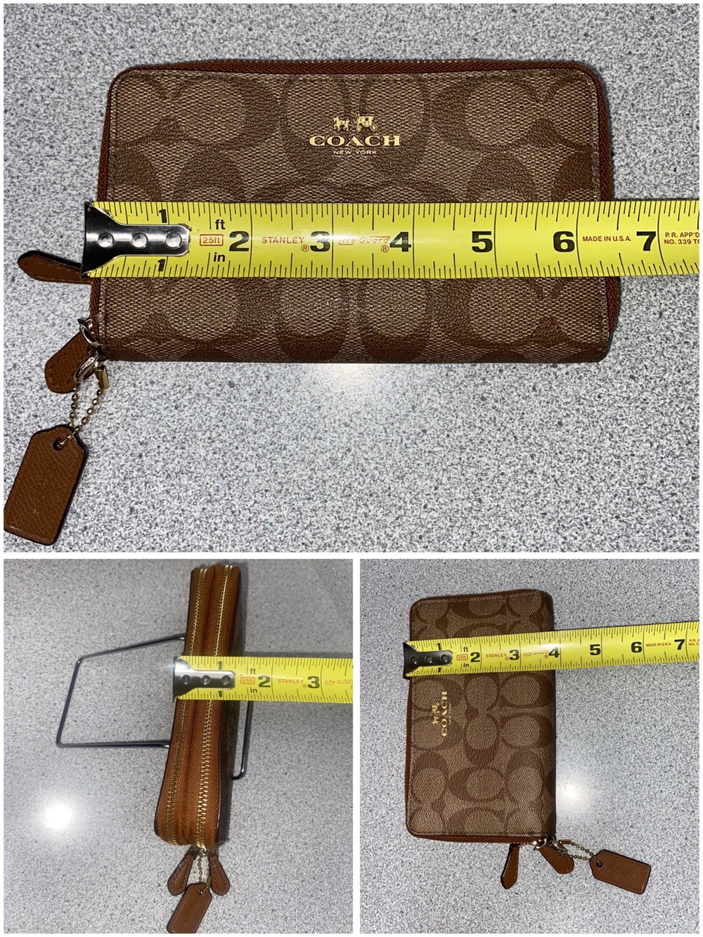 Coach F53937 Double Zip Wallet Signature Canvas Khaki Brown GUC - Picture 13 of 13